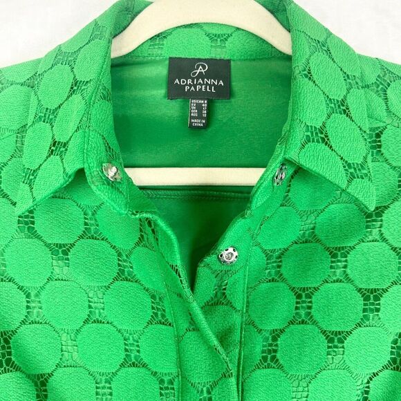 Adrianna Papell Lace Popover Shirt Dress Size 8 Mod Retro Kelly Green Pockets - Picture 3 of 7